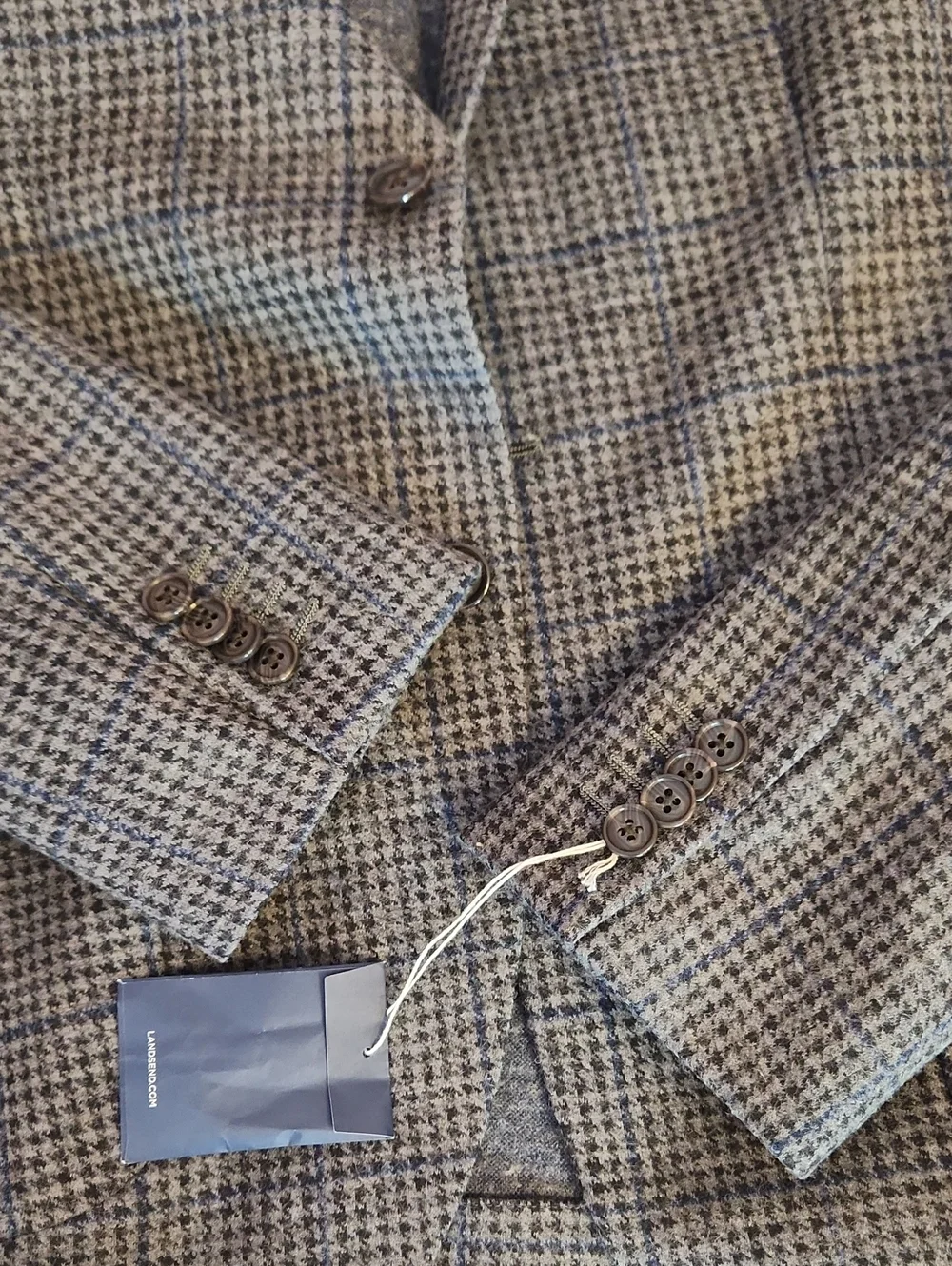 LANDS END Men's Gray Check Blazer - Classic Tailored Wool Blend, size 40L
